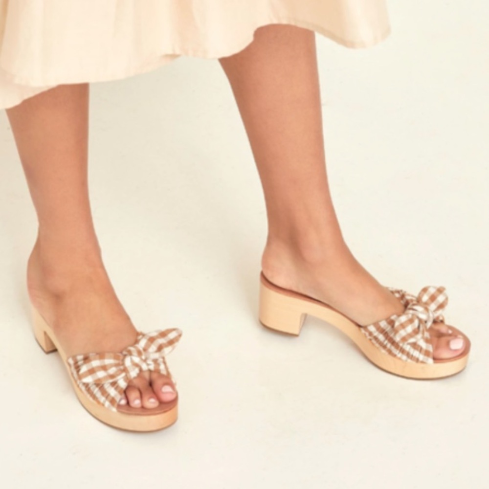 Loeffler Randall Regina Sandals Clogs Neutral Gingham Slides Mules